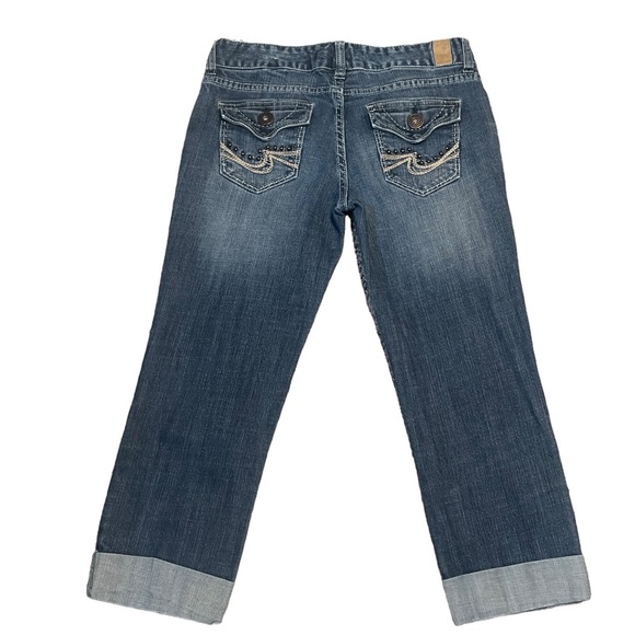 Maurices Capri Jeans Thick Stitch Distressed Flap Pockets Juniors Size 3/4 - Picture 4 of 11